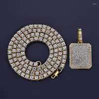 Colliers pendants Bling Hip Hop pour hommes Iced Out 5 mm1 Row Simuled Diamonds Chain Dog Tag Gold Men Bijoux