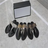 2021 Designer Slippers Summer Leather Women Flip flops Double Metal Black White Brown Sandals lady Slipper Men Beach Slides With box287f