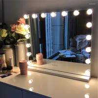Kompakta speglar Hollywood Style Makeup Mirror With Lights LED -glödlampor Kosmetisk upplyst Vanity Tablett Justerbar ljusstyrka Skönhet Framelös