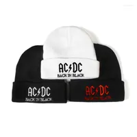 Berets Arvival Sicslish AC DC Embroidery Beanie Hat Classic Black Kninated Caps Est Skull Cap Hats Usisex