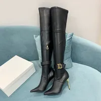 2021 Moda de mujeres y elegantes botas puntiagudas de invierno Sexy sobre la rodilla tacones altos calcetines de compresión hasta los muslos