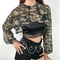 Tanks de mujer Lemishion Sexy Mesh Transparente Drawstring Camuflage Capas de camuflaje 2022 Summer Swear Swear Swear Cropa