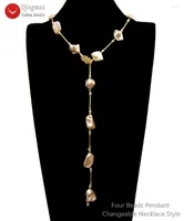 Pendant Necklaces Qingmos Fashion Sea Shell Pearl Long Necklace For Women With 15 20mm Baroque Pink Fine Jewelry 28''