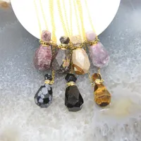Charms Natural Obsidien Facetted Perfume Pendants Colliers Pink Tourmaline Quartz Essential Huile Diffuseur Vial bijoux 238K