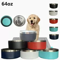 Dog Bowls 32oz 64oz Stainless Steel Tumblers Double Wall Pet Food Bowl Large Capacity 64 oz Pets Supplies Mugs C0419243w