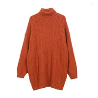 Swetry kobiet być może u kobiet swetra żółwia szyja pullover długi rękaw swobodny zima luźne luźne fioletowe beżowe pomarańczowe żółty kabel m0210