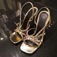 Luxury bow crystal diamond decorative stiletto sandals 11cm Rhinestone black gold evening dress women's high heels designer banquet dress shoes shoe factory