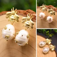 Dangle Earrings Korea Style Bee Shaped Natural Freshwater Pearl Shell Beads For Women Girls Party Wedding Gift Handmade Earring Jewelry