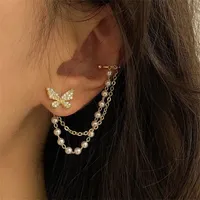 Europejskie i amerykańskie francuskie mankiet retro ucha Hao Shi Butterfly Pearl Chain Kolczyki Tassel Trendy Hanging Metal Ear Clip biżuteria AB1004