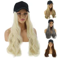 WomenGirl Long Curly Wig Synthetic Hairpiece Hair Extension with Baseball Cap protected screen for face Q0703186W
