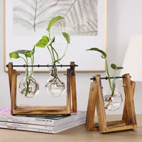 Vaso de planta hidrop￴nica de madeira Decora￧￣o de desktop decora￧￣o BONSAI Vaso transparente com ornamentos de bandeja TH0310