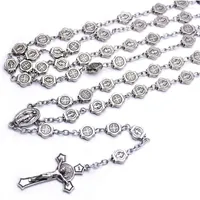Anh￤nger Halsketten Vintage Silber Farbe Saint Benedikt CSPB Medaille Perlen Kette Rosenkranz Gebet Christ Church katholische Jesus Kreuz Halskette