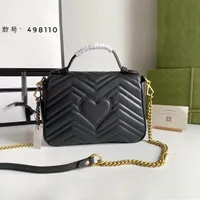 클래식 여성 Marmont Messenger Bags 사랑 하트 V 패턴 숄더백 디자이너 정품 가죽 체인 핸드백 패션 레이디 토트 지갑 지갑