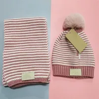 2021 kids winter hat and scarf sets infant baby knitted beanies hats caps fur pom poms scarves childrens wool crochet bonnets whole196p