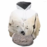 Herr hoodies isbjörn tröjor män djur huva avslappnad söt tröja tryckt kärlek hoodie tryck snö 3d hoody anime