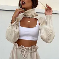Malhas femininas Blsqr Mulheres Turtleneck Sweater Sexy Crop Crop 2022 Moda Lanterna Lanterna Sólida Feminina de Streetwear Feminina