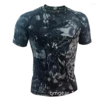 メンズTシャツ高品質2022屋外夏のカモフラージュタイツ短袖ストレッチボディービルジャージークイック乾燥パイソンテクスチャ