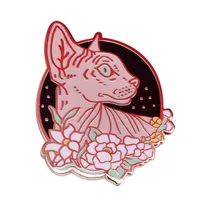 Other Fashion Accessories Cute Sphynx With Flowers Cat Enamel Brooch Badge Hairless Cat Lapel Pins Alloy Metal