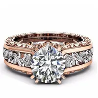 Whole-Gold Filled Luxury Jewelry 14KT White&Rose Gold Round Cut Big Multi Color Topaz CZ Diamond Pave Party Women Wedding Band Ring Gif246a
