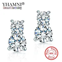 YHAMNI Classic 925 Sterling Silver Round Stud Earrings For Women High Quality CZ Diamond Stud Earrings Fashion Jewelry BKE011293y