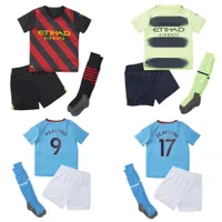 Kids 2022 2023 Kits de futebol Rastreos Haaland Soccer Jerseys Grealish Sterling Mans Cities Mahrez de Bruyne Foden Kids Fotbal Kit
