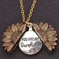 Collane a pendente Drop 2022 Women Gold Necklace Custom You Are My Sunshine Open Locket Sunflower
