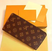 Äkta läderkvinnor plånbok stilfulla män jacka långa plånböcker handväska kort som håller anteckningar kreditkort med lådan flip plånbok 62665 med låda