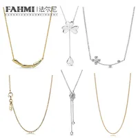 Fahmi I00 ٪ 925 Sterling Silver Shine Pandora Gold Gold Chain Butterflie Necklace رباعي الورق البرسيم زهرة قلادة NEC235I