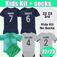 22 23 Mbappe Sergio Ramos Kids Kit Soccer Jerseys Kimpembe Home Away 3rd المرمى قمصان كرة القدم Draxler Verratti بدلة الأطفال