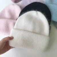 Beretti Cappello inverno autunno selvatico per donne in pelliccia angora a maglia femmina di lana calda coreana Colore puro