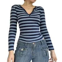 Kadınlar Tişört Xingqing Y2K Kadınlar Uzun Kollu Üstler Kore Moda Kawaii Şerit İnce Street Giyim Peri Grunge V Boyun Tee Ter Gömlekler 220912