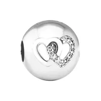 Pandulaso Heart Bond Charm Heart Clip Fits Pandora charms Bracelets Woman DIY Beads for jewelry making Authentic 925 Sterling silv229n