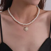 Collares colgantes Collar de perla con cuentas de perla con captilla para mujeres Joya de moda de la escala de la clav￭cula