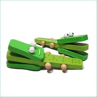 Baby Toy Wood Cartoon Orff Percussion Instruments Green Crocodile Handle Castanets Knock Musical Toy for Children Gift Baby Wood Mu Dhhkp