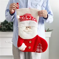 Kerstdecoraties Large Red White Breaks Stocking Santa Claus open haard Sokken Xmas Gift Bags Candy Holder voor Home L220912