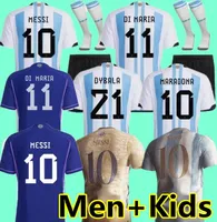 22 23 Argentina Soccer Jersey America Home Football Wishs 2022 2023 Dybala Lo Celso Ag￼ero Equipo Nacional Maradona Kit Kit Kit Uniformes