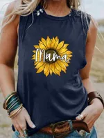 Camisetas para mujeres Mama Mama Print D￭a de la Madre Madre Maneveless Mujeres Mujeres Funny Summer Top Regalo para mam￡ Cumplea￱os