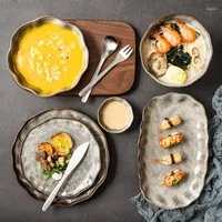 Conjuntos de cubiertos retro Juego de vajillas japoneses Dish Domarrable Cerámica creativa para tazones y platos