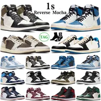 Omvänd Mocha Basketball Shoes Jumpman 1 1S Mochas Black Toe White Grey Cactus Jack Mystic Green Men Women Trainers Outdoor Sports Sneakers