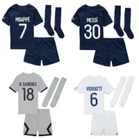 Kinder 2022 2023 Fußball -Kits Trailsuits Mbappe Soccer Trikots 22/23 Wijnaldum Sergio Ramos Hakimi Icardi Verratti Uniform Kids Footbal Kit