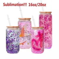 US Stock 16oz 20oz Sublimation Occs Pre-Prilled Tumblers Can Can Double Wall Snow Globe Coupse with Bamboo Lid 909