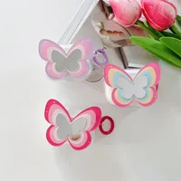 Mirror Butterfly Earphone Cases Pink Round Keychain INS Cartoon Transparent Cover for Airpods 3 Wireless Bluetooth Case for Apple Airpod 1 2 pro