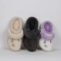 Polle tamancos mulheres chinelas de chinelos croc slides de pele de inverno para design de marca sandalias mujer zapatos planos slippers roxos brancos 207393 tamanho 35-44