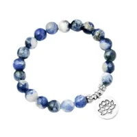 Straski z koralikami Natural Blue Stone Jade Bransoletka pojedyncza pierścień Lotus Buddha Biżuteria Dostawa 2021 Bracelets Nanashop Dhinz