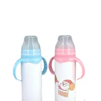 Neue 8oz Sublimation Baby Fütterung Flasche Edelstahl Sippy Tasse mit Brustwarzengriff unzerbrechlich weiße Pflegeflasche