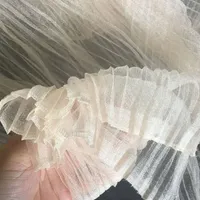 Clothing Fabric Pearlized Shiny Pleated Tulle Crinkle Sheer Mesh For Wedding Dress Shirts Veils Decor Solid White Grey Champagne