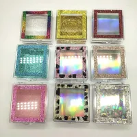 Cajas de pestañas de plástico de pestañas postales al por mayor empaquetado Caja cuadrada de brillo de diamante