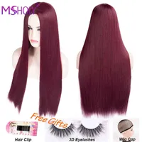 Pelucas de encaje peluca roja cabello liso liso sintético burdeos rosa ombre 613 rubio para mujeres cosplay natural resistente al calor msholy 0913