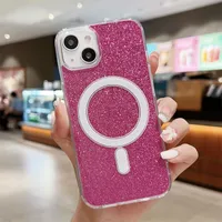 Glitter magnetic Cases For iPhone 14 plus 13 12 11 Pro Max X XR XS Max transparent plating mobile Back Cover support wireless charger new 200pcs