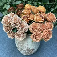 Dekorativa blommor 9 rosor/bukett rose konstgjord blomma falska siden br￶llop rosor dekoration fest blommig g￥va